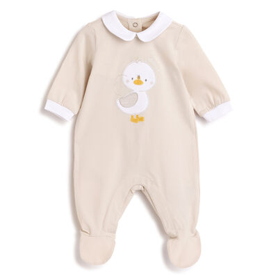 Infants Medium Natural Applique Leg Opening Babysuit